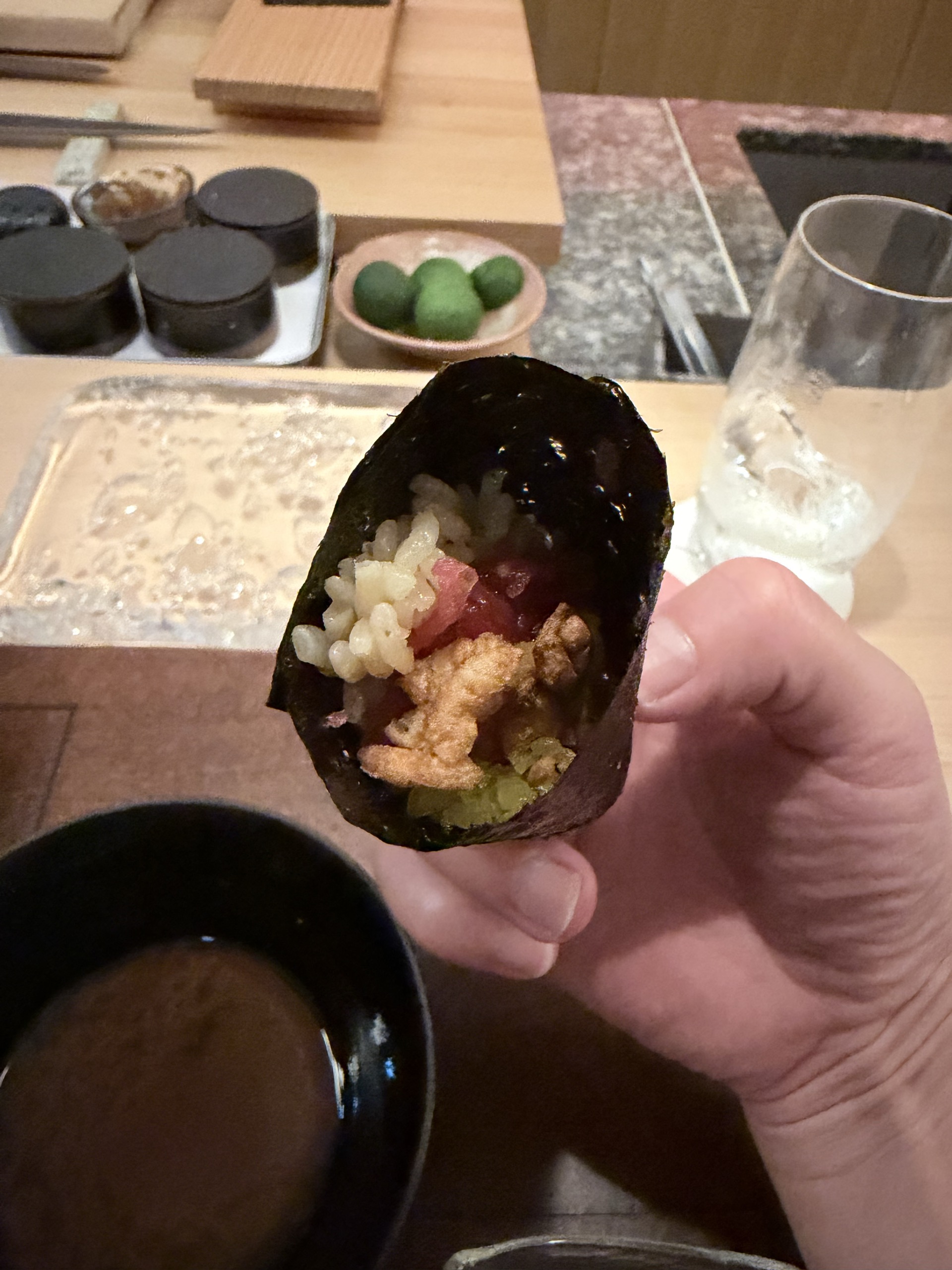 蔵の寿司コース おこげとネギトロの手巻き