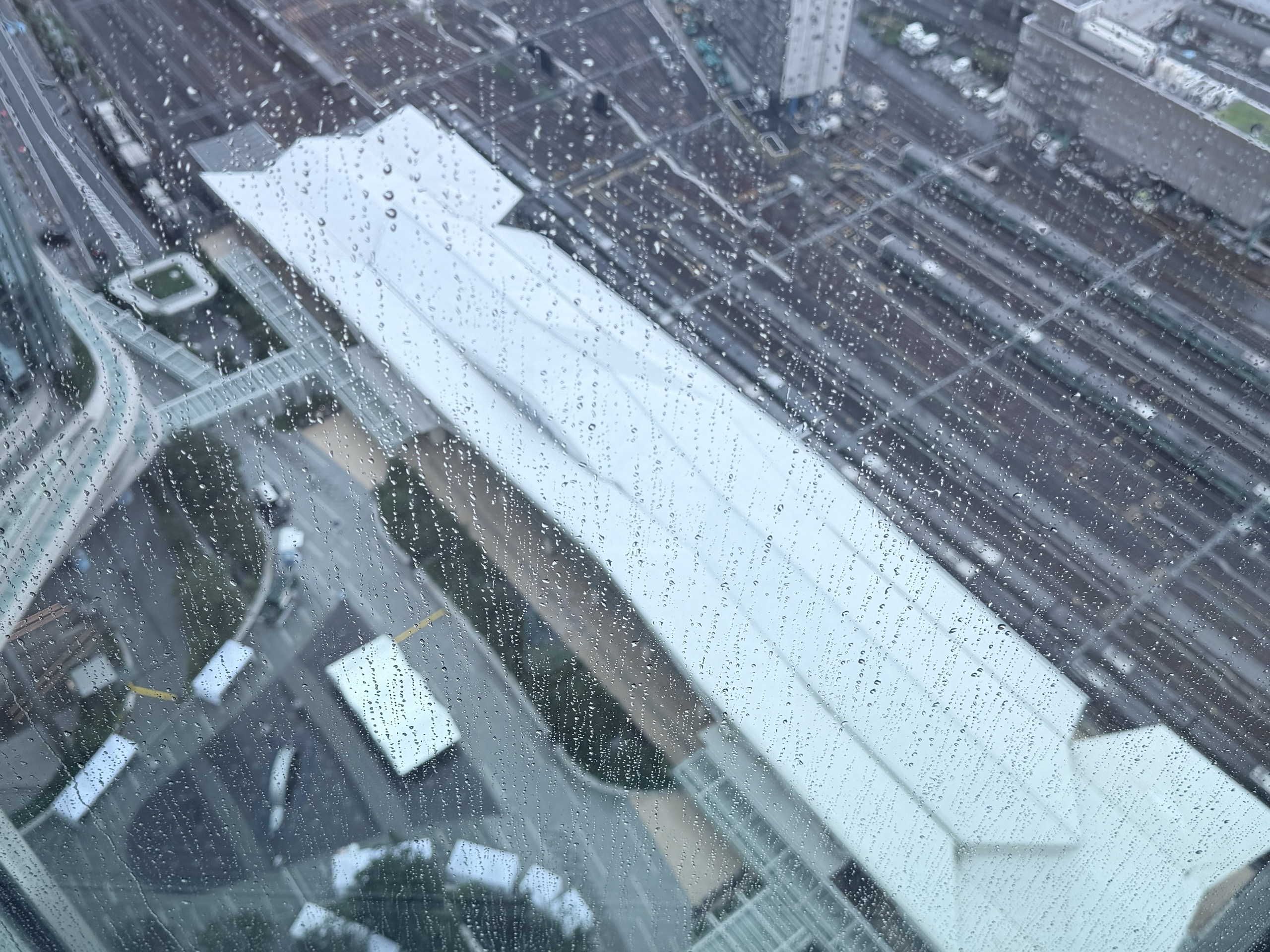 窓から見下ろした駅と線路